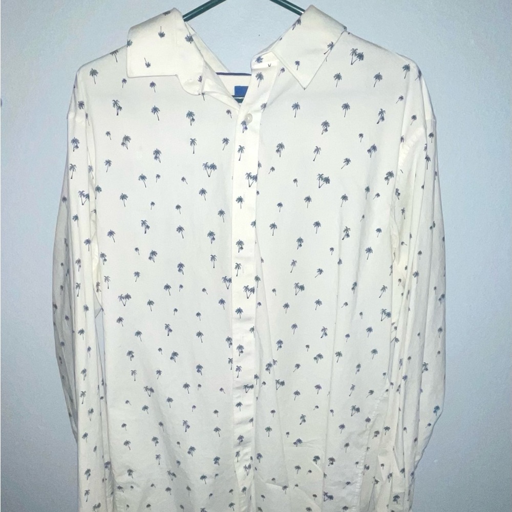 Apt. 9 Men's Cream Shirt with Navy Palm Print XLG